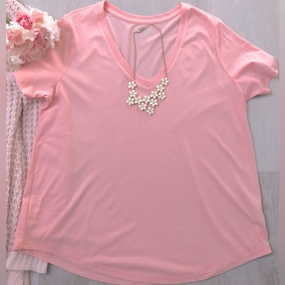 💕🌸Terra & Sky Pink V-Neck Short Sleeve Tee Top Size 0X - Picture 1 of 4